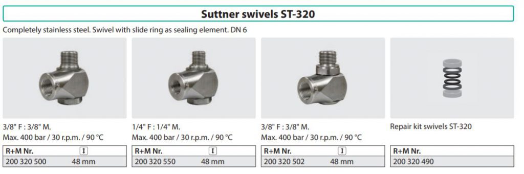 Suttner Swivel ST320 Haaks – 3/8″IG : 3/8″AG 400BAR RVS
