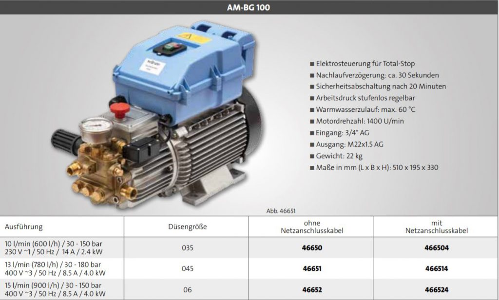 Kränzle motor 230V & pomp  – 10l/m 150BAR – Axiale pomp