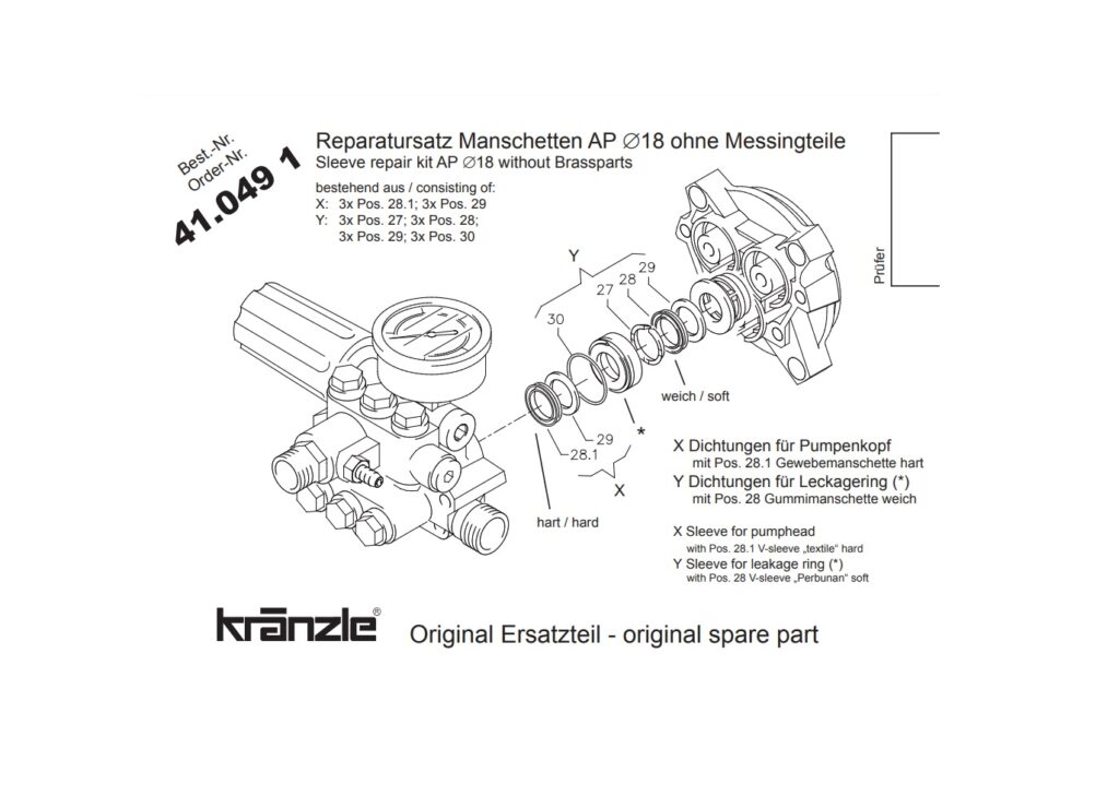 Kranzle 410491 – Afdichtingset – Manchetten 18 mm