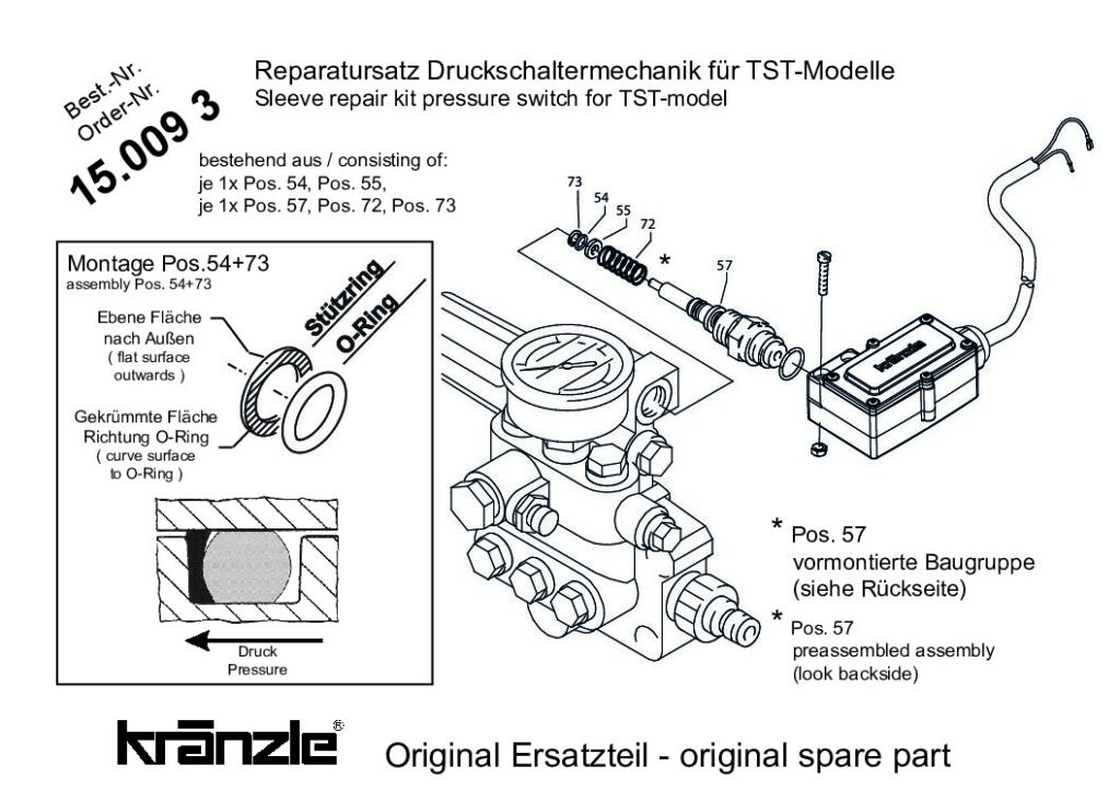 Kränzle 150093 reparatie set voor drukschakelmechanisme